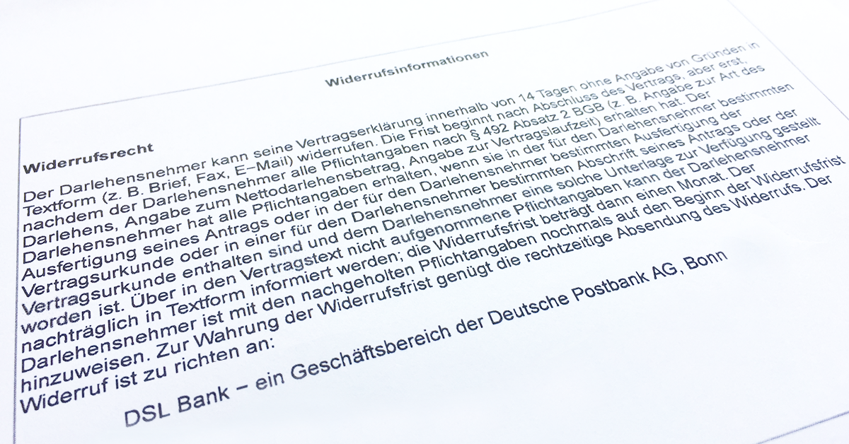 Widerruf Dsl Bank Erneut Fehlerhafte Widerrufsbelehrung