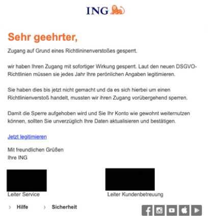 Beispiel Phishing bei der ING