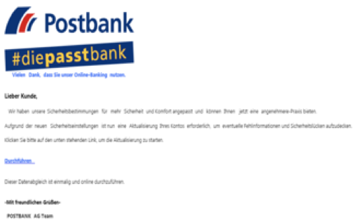 Beispiel Postbank Phishing Mail